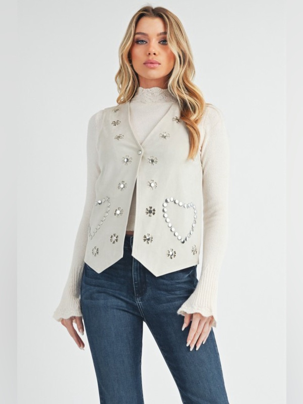Aemi + Co Heart Rivet Detail Suede Vest Coat